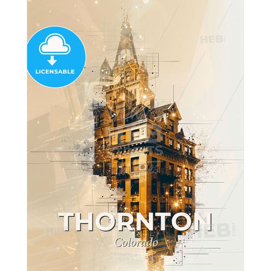 Thornton Skyline Double Exposure Composite Poster - A building with a tower - Square format print template