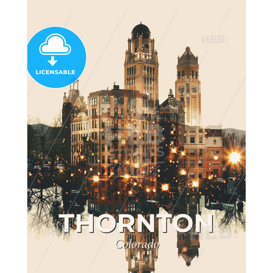 Thornton Skyline Icon Beige Beauty Sparkle - A city skyline with a reflection of lights - Square format print template