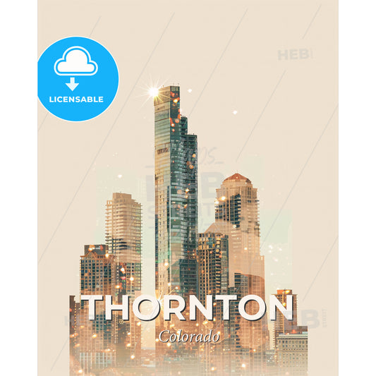 Thornton Colorado Skyline Double Exposure Poster - A city skyline with many tall buildings - Square format print template