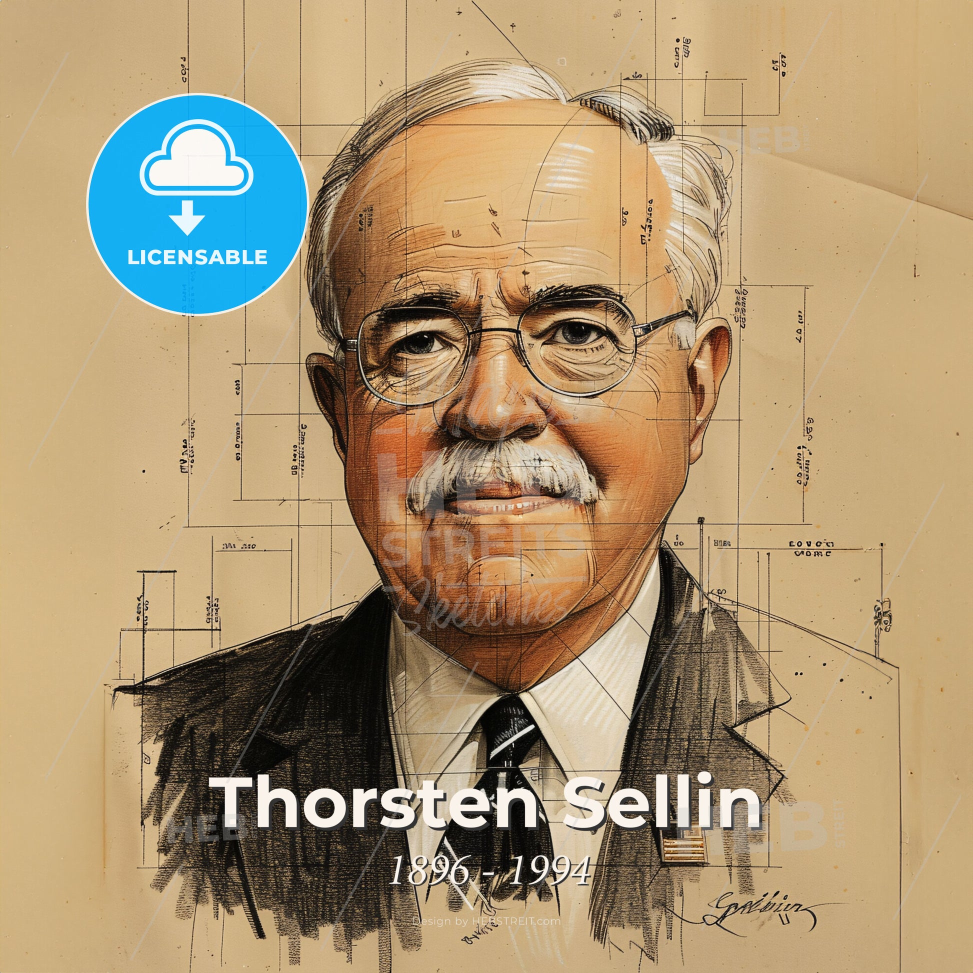 Thorsten Sellin, 1896 - 1994, American criminologist - A Drawing Of A Man With A Mustache Print Template