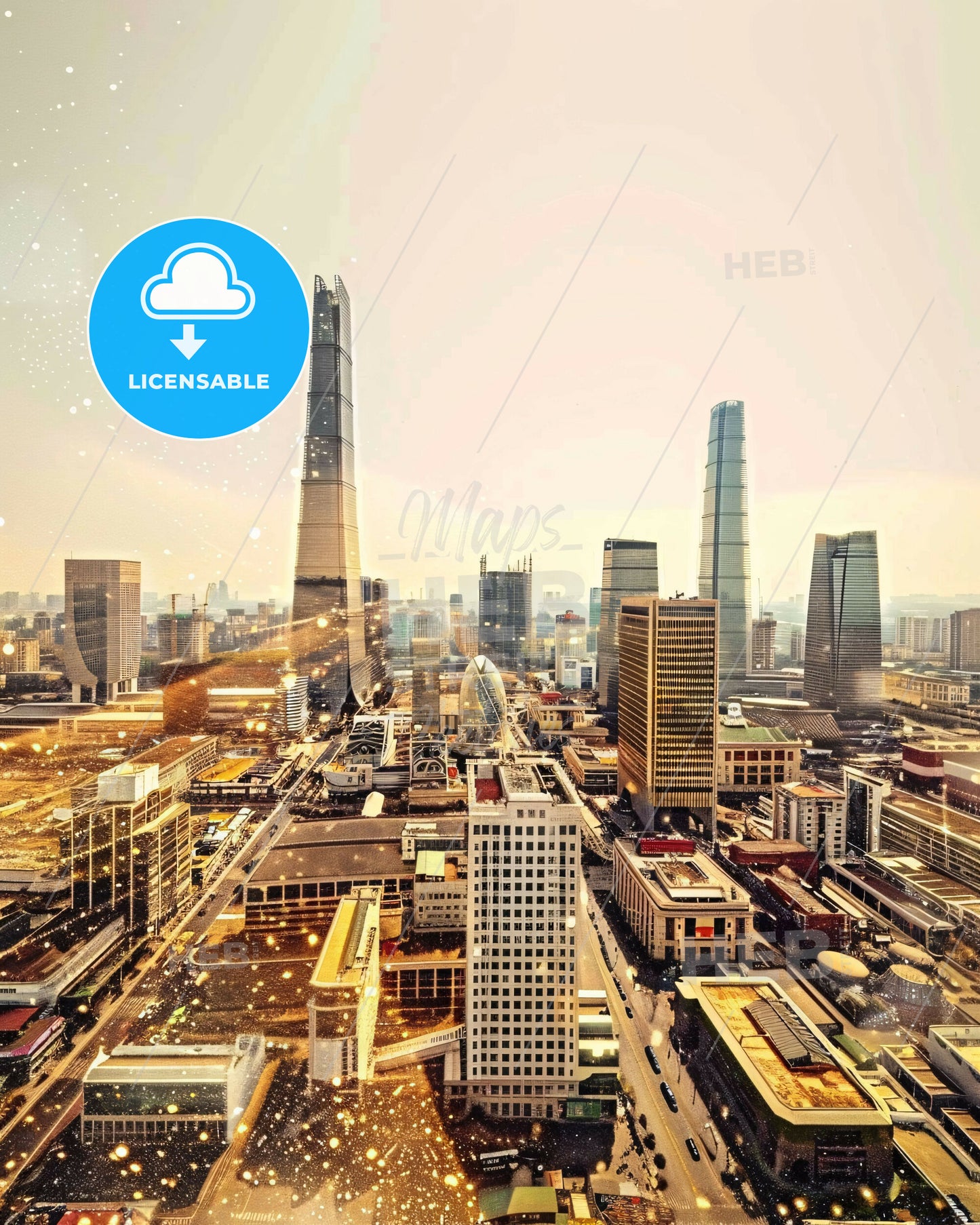 Tianjin Skyline Double Exposure Art Poster - A city with many tall buildings