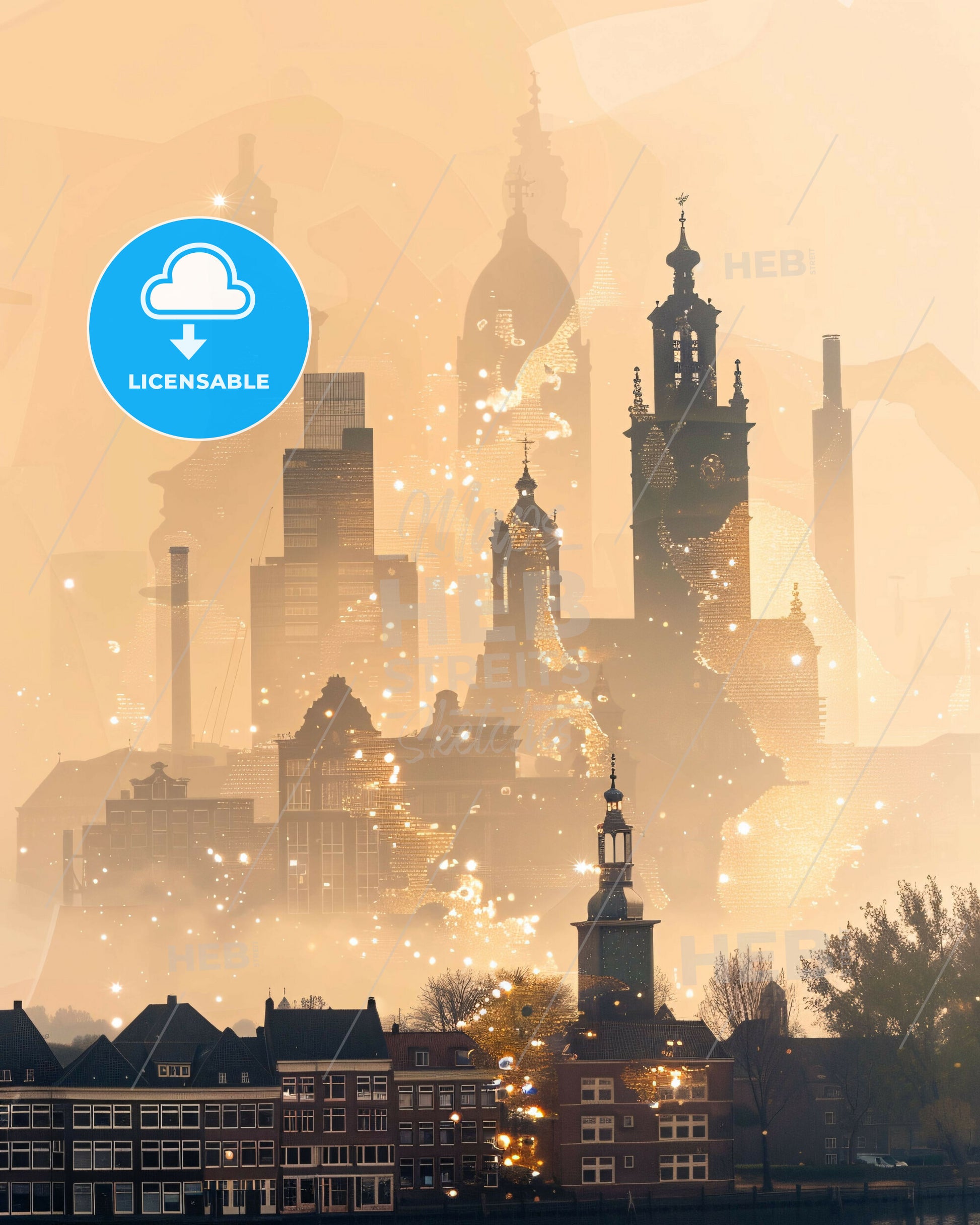 Tilburg City Skyline Architecture Art Print - A city with many towers and buildings