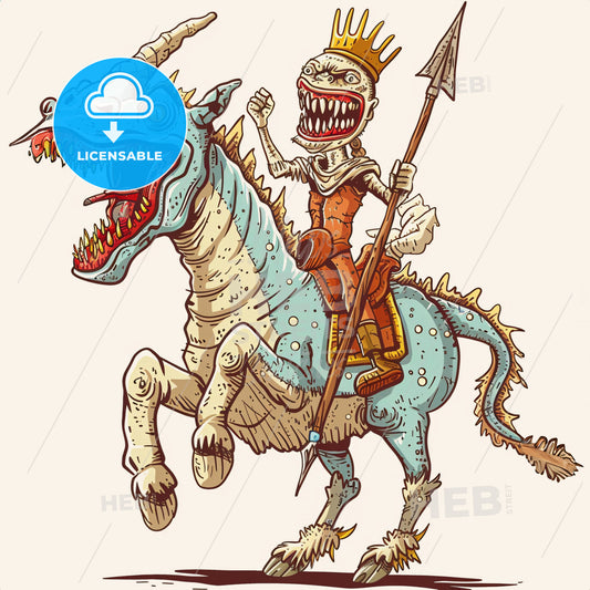 A Cartoon Of A Man Riding A Dragon