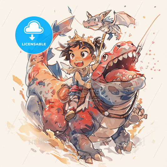 A Cartoon Of A Girl Riding A Dragon