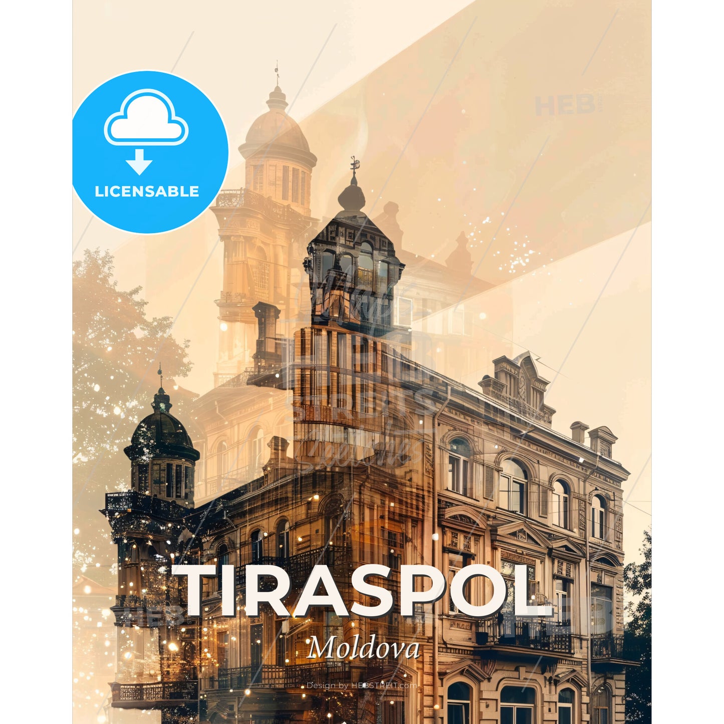 Tiraspol Skyline Cityscape Art Paper Poster - A building with a tower - Square format print template