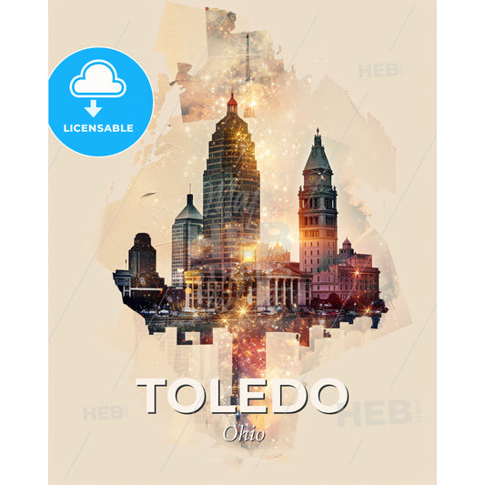 Toledo City Skyline Delightful Poster Art - A city skyline with lights - Square format print template