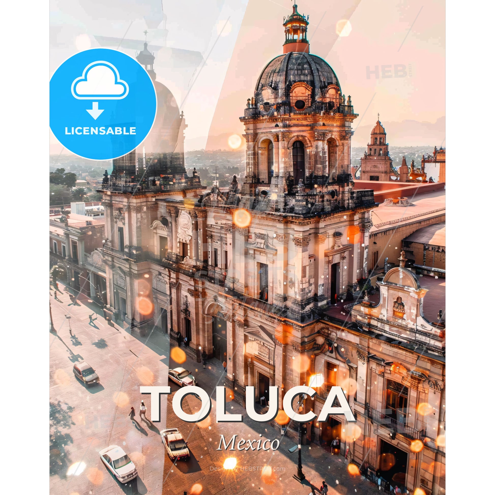 Toluca Skyline Art: Unique Iconography Poster - A large building with a dome on top - Square format print template