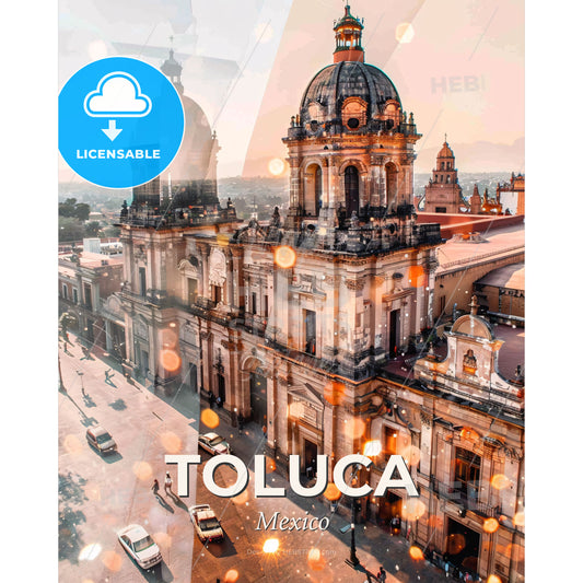 Toluca Skyline Art: Unique Iconography Poster - A large building with a dome on top - Square format print template