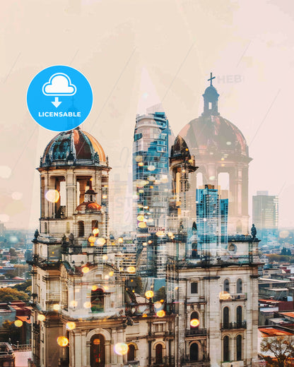 Toluca Skyline Composite Art Poster Mexico - A city skyline with a large building