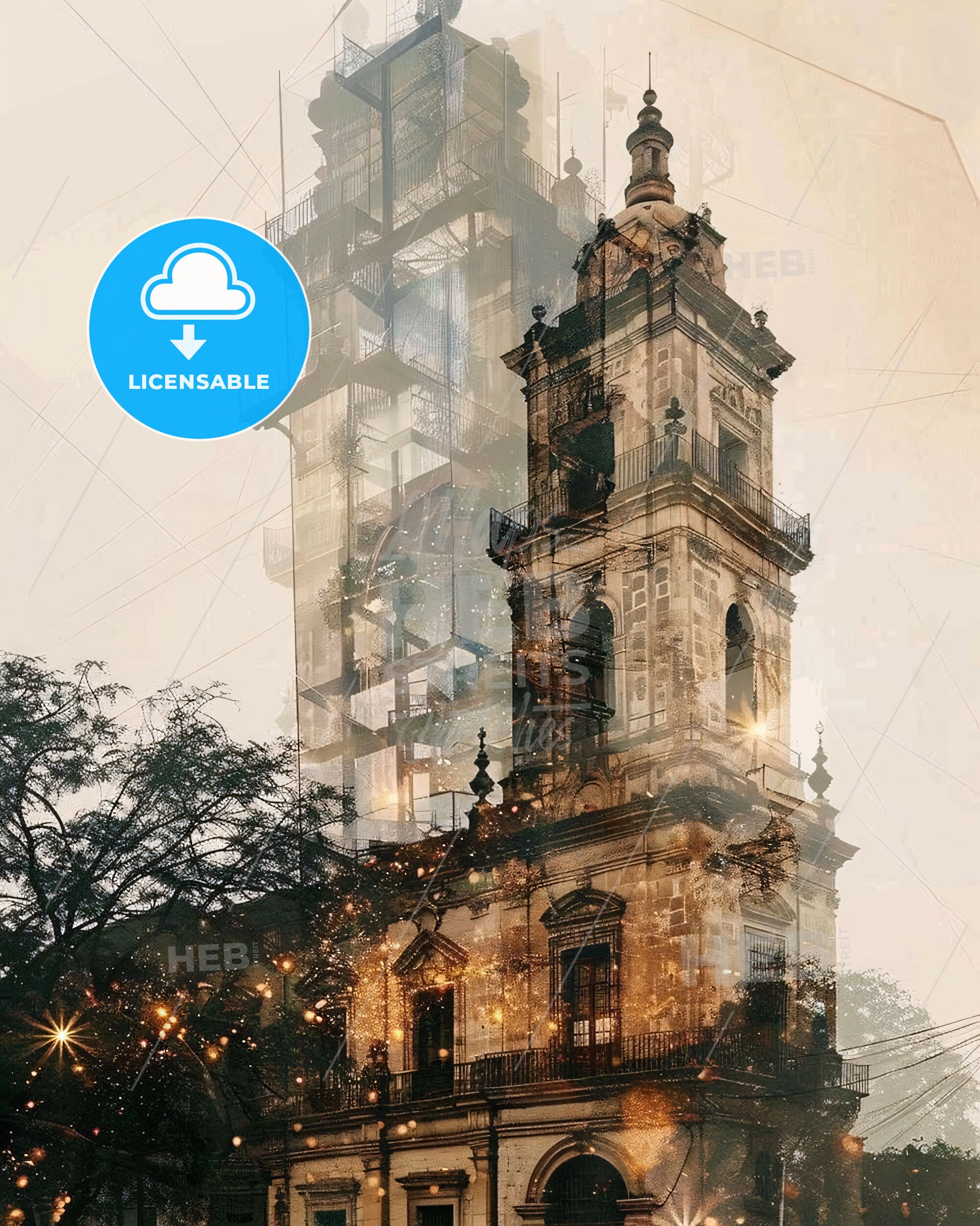 Toluca City Icons Skyline Bright Beige Poster - A building with a tower
