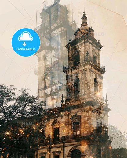 Toluca City Icons Skyline Bright Beige Poster - A building with a tower