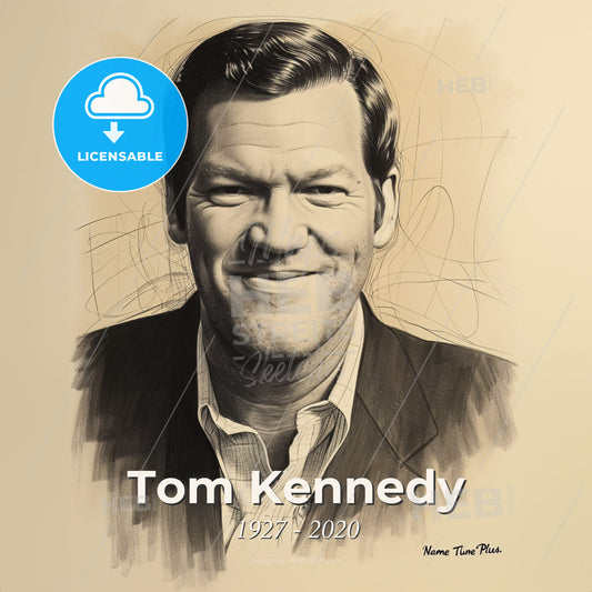 Tom Kennedy, 1927 - 2020, American TV show host - A Man Smiling With A Hand Drawn Sketch Print Template