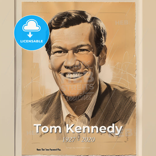 Tom Kennedy, 1927 - 2020, American TV show host - A Drawing Of A Man Smiling Print Template