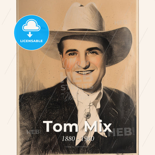Tom Mix, 1880 - 1940, American actor and stuntman - A Man Wearing A Cowboy Hat Print Template