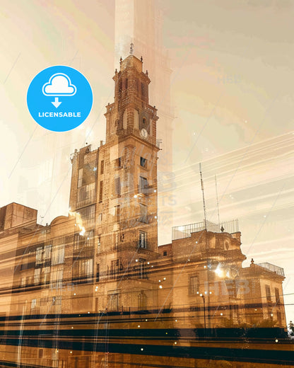 Tonalá Enchanting Night Cityscape - A building with a clock tower