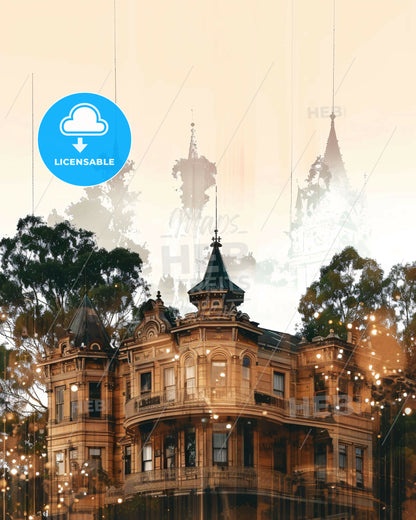 Toowoomba Skyline Double Exposure Poster Art - A building with trees in the background