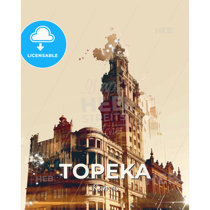 Topeka City Lights: Local Icons and Architecture - A building with a tall tower - Square format print template
