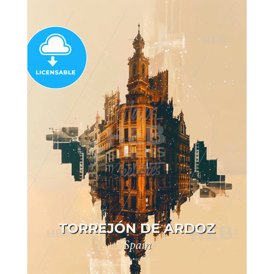 Torrejón de Ardoz Skyline Composite Art - A building with a tower and a tower - Square format print template