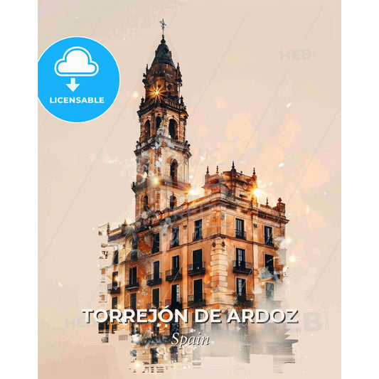Torrejon de Ardoz Skyline Composite Poster - A building with a tower - Square format print template