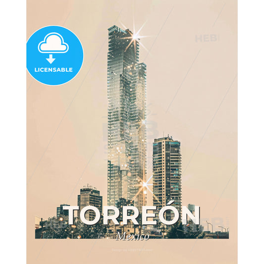 Torreon City Skyline Double Exposure Composite - A tall building with many windows - Square format print template