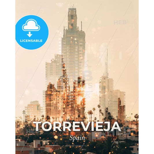 Torrevieja: A City of Contrasts - A city skyline with trees and buildings - Square format print template