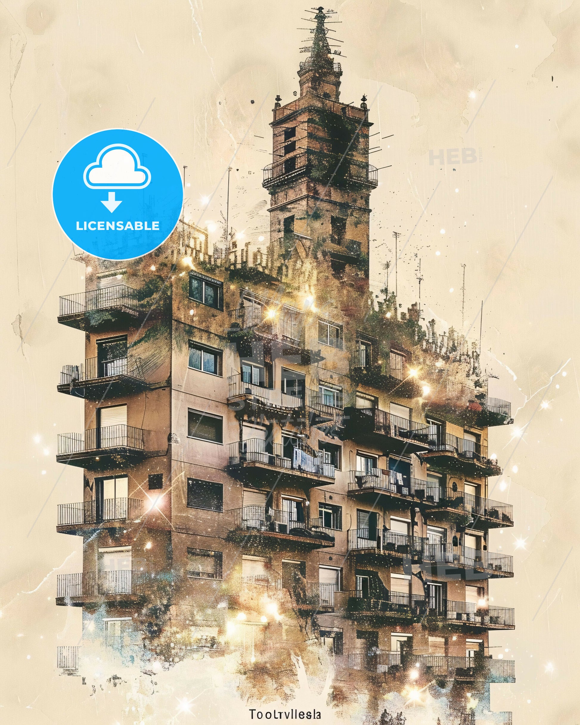 Torrevieja Cityscape Double Exposure Art Brights - A building with many balconies