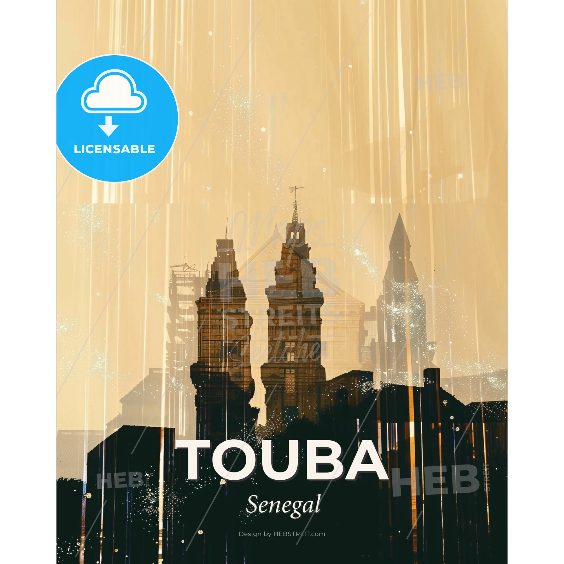 Enchanted Touba Double Exposure Skyline Poster - A city with tall buildings - Square format print template