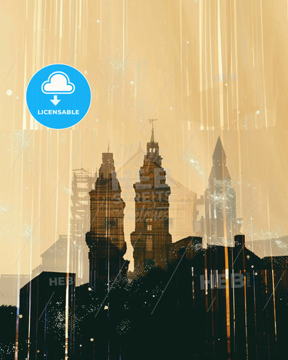 Enchanted Touba Double Exposure Skyline Poster - A city with tall buildings