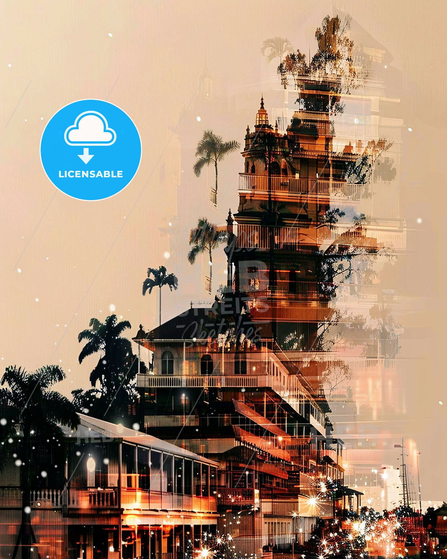 Townsville Australia Double Exposure Skyline - A building with trees and buildings in the background