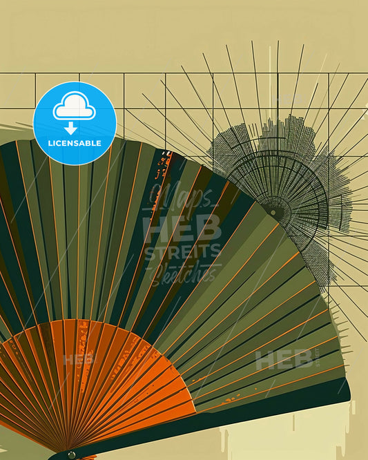 Minimalist Japanese Fan Art on Beige - A fan with a broken window