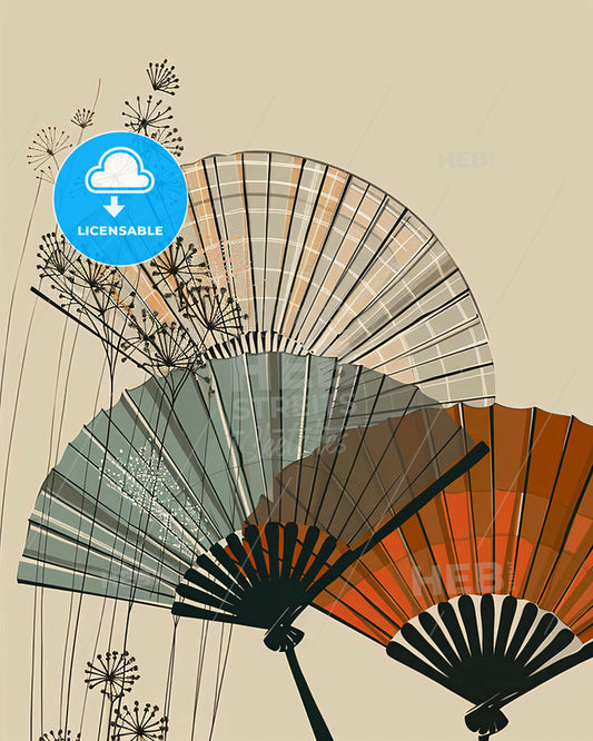 Tokyo Minimalist Fan Line Art - A group of fan shaped objects