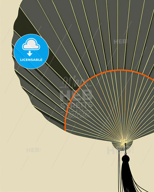 Beige Background Art Deco Japanese Fans - A fan with a tassel