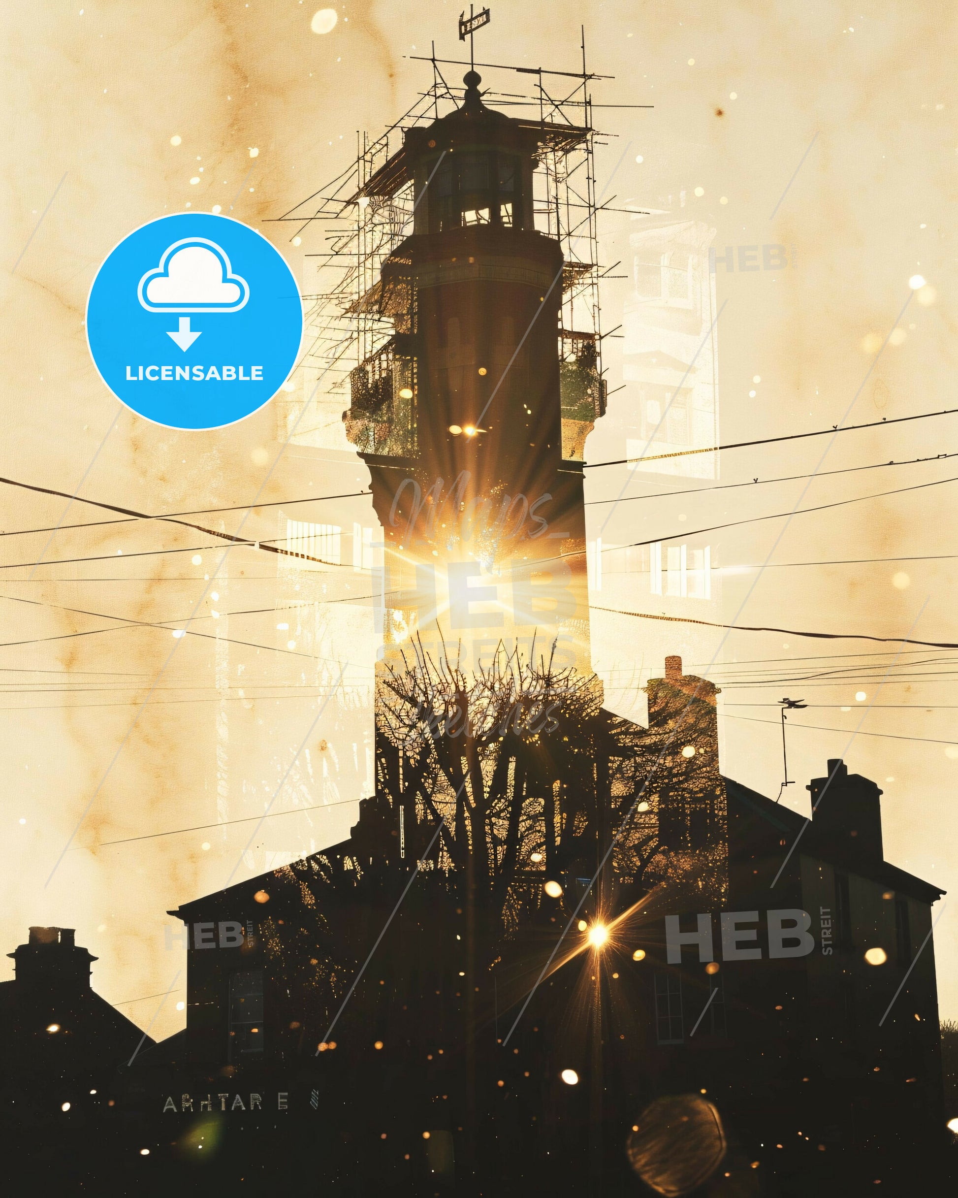 Tralee Ireland Double Exposure City Silhouette - A sun shining through the clouds