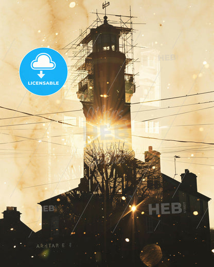 Tralee Ireland Double Exposure City Silhouette - A sun shining through the clouds