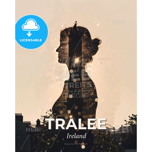 Tralee Double Exposure Silhouette Skyline Art - A silhouette of a woman's head - Square format print template