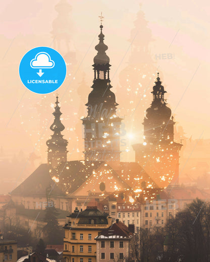 Trencin City Skyline Art Poster - A building with towers and towers in the background