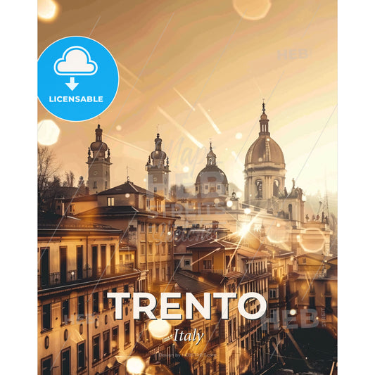 Trento Skyline Composite Art Beige Background Sparkles - A city with many buildings - Square format print template