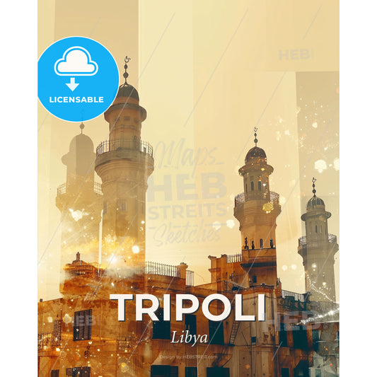 Tripoli, Libya: Local Architecture Wonder - A large building with towers - Square format print template