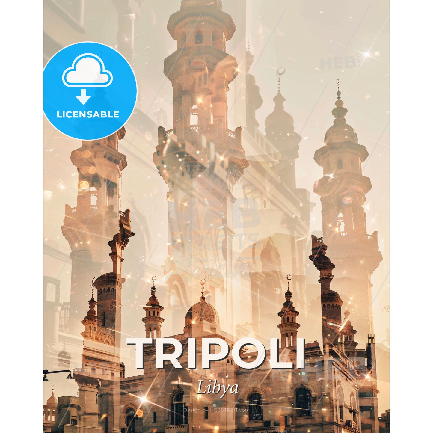 Tripoli Double Exposure Skyline Poster Art - A multiple exposure of a building - Square format print template