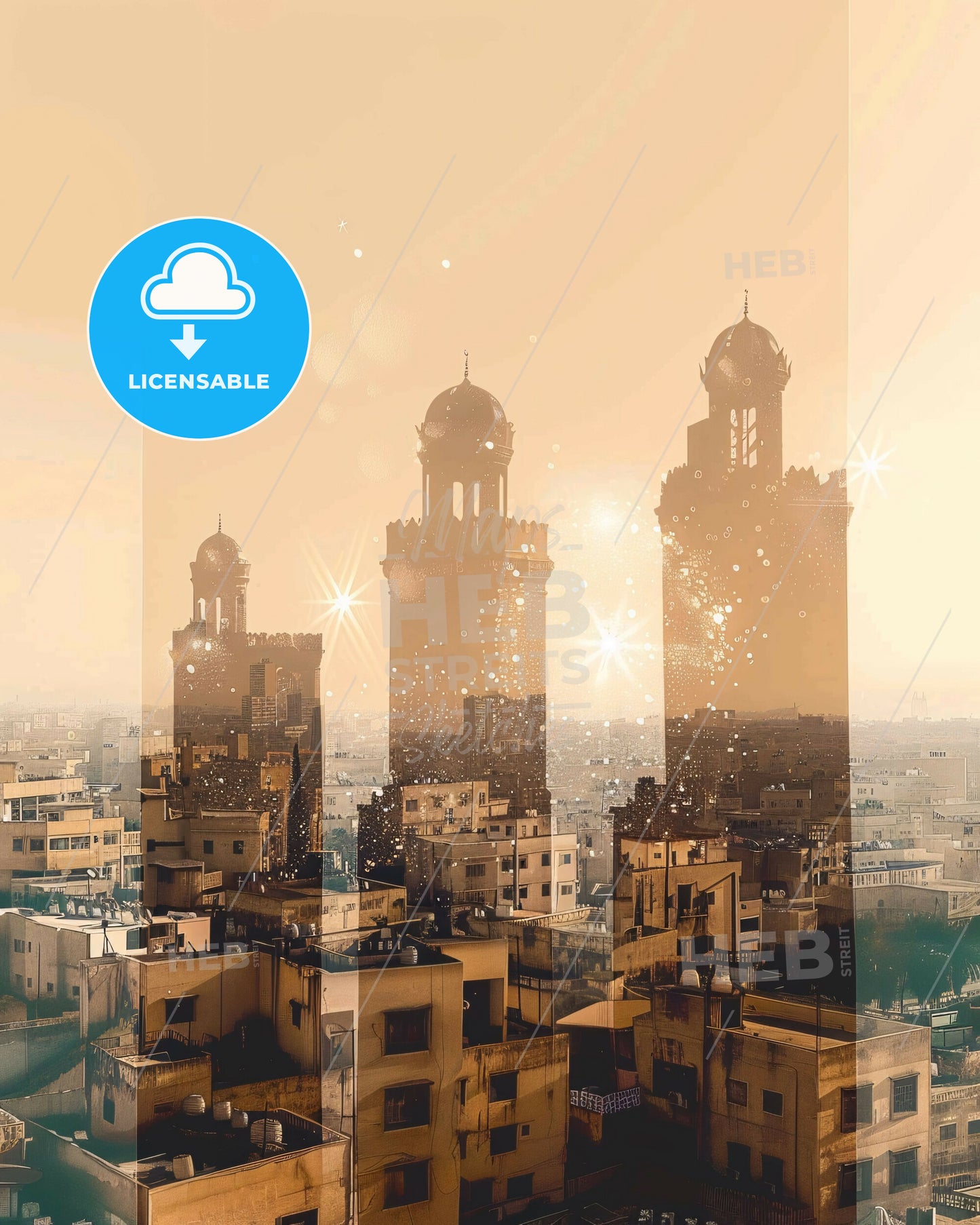 Tripoli Libya Skyline Double Exposure Art - A city with many tall buildings