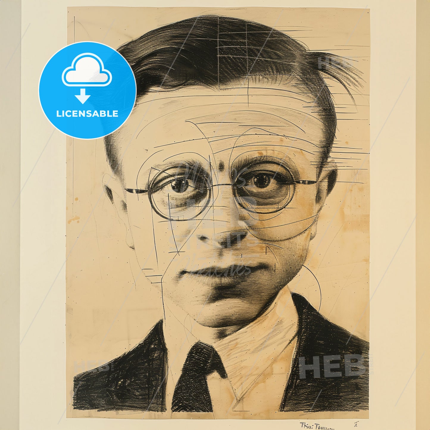 Tristan Tzara, 1896 - 1963, Romanian-French avant-garde poet - A Drawing Of A Man With Glasses