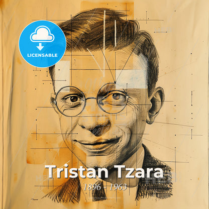 Tristan Tzara, 1896 - 1963, Romanian-French avant-garde poet - A Drawing Of A Man With A Pattern On It Print Template