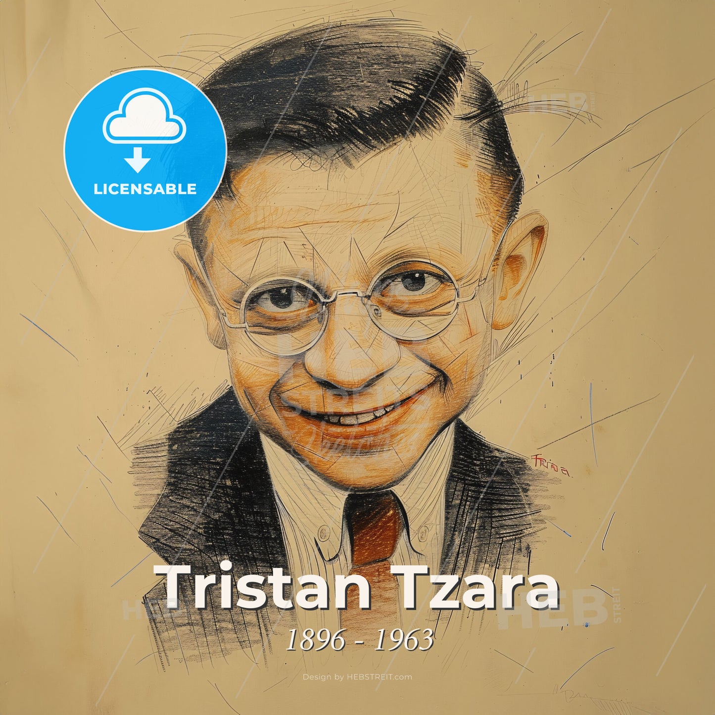 Tristan Tzara, 1896 - 1963, Romanian-French avant-garde poet - A Drawing Of A Man Wearing Glasses Print Template