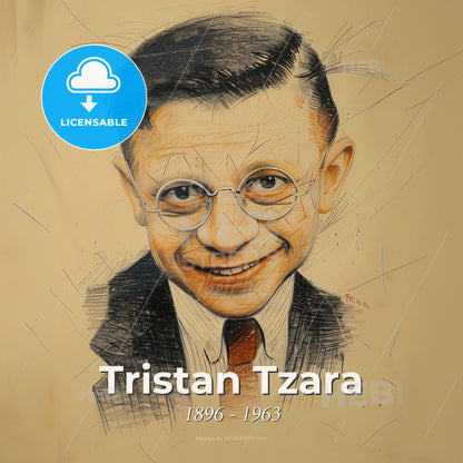 Tristan Tzara, 1896 - 1963, Romanian-French avant-garde poet - A Drawing Of A Man Wearing Glasses Print Template