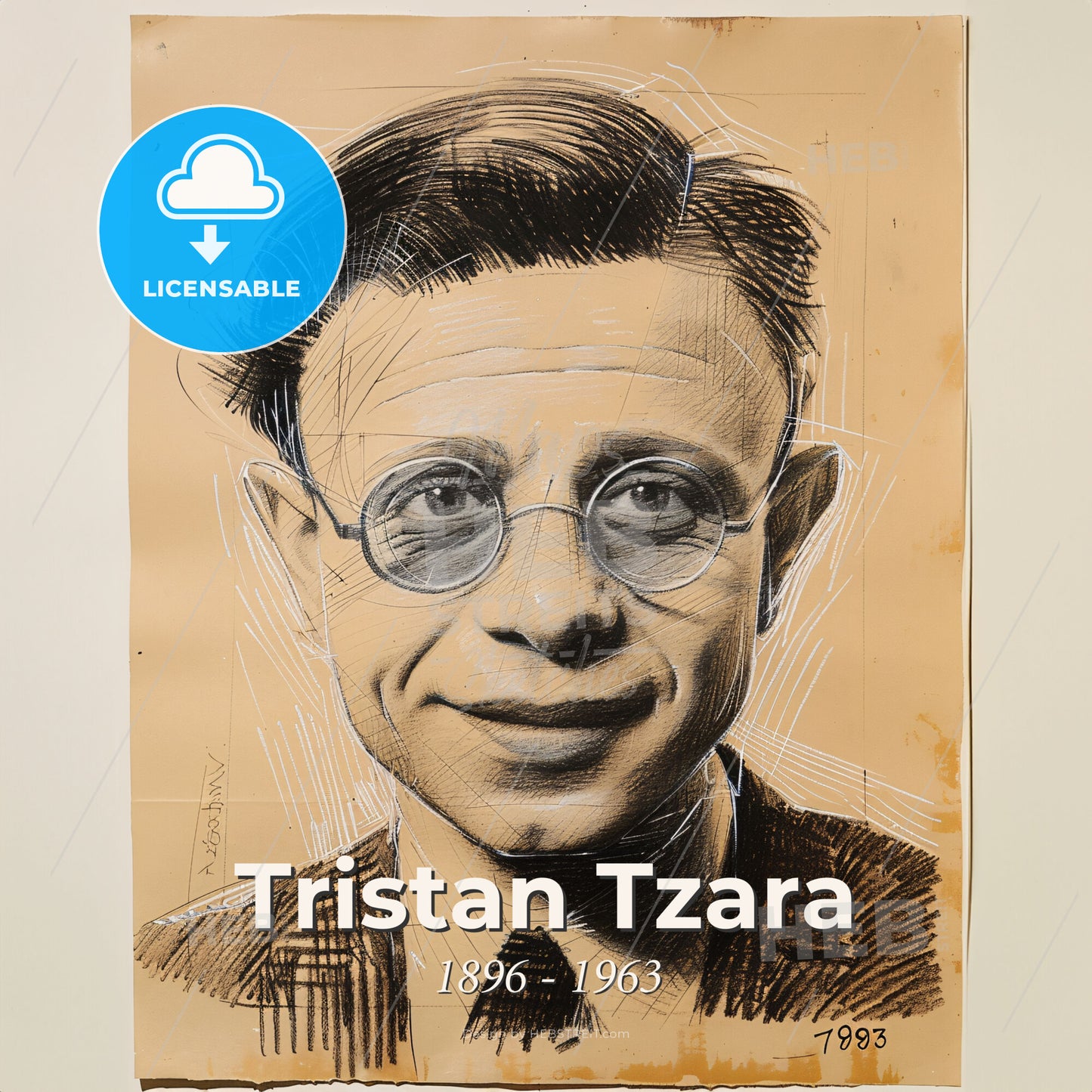 Tristan Tzara, 1896 - 1963, Romanian-French avant-garde poet - A Drawing Of A Man Print Template