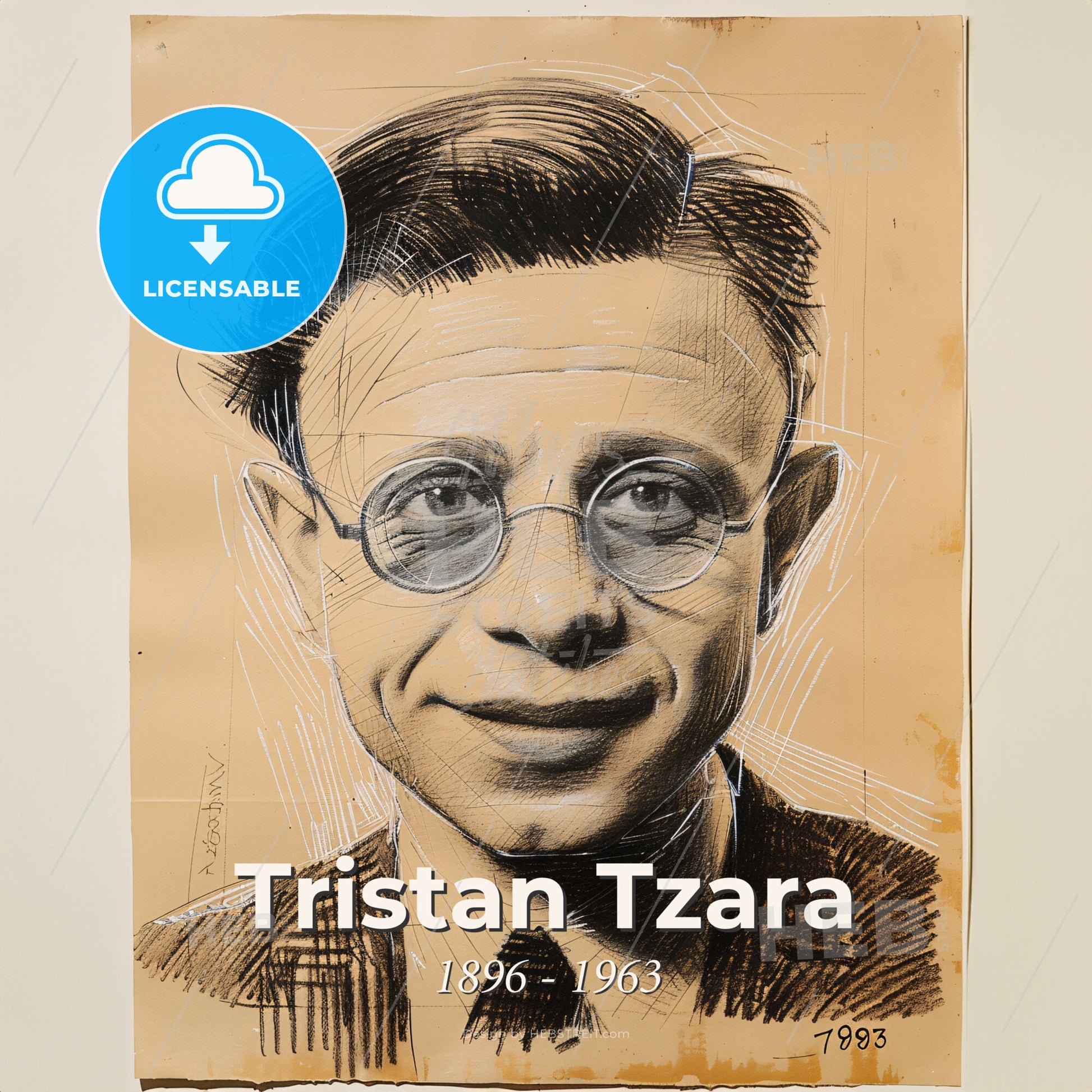 Tristan Tzara, 1896 - 1963, Romanian-French avant-garde poet - A Drawing Of A Man Print Template