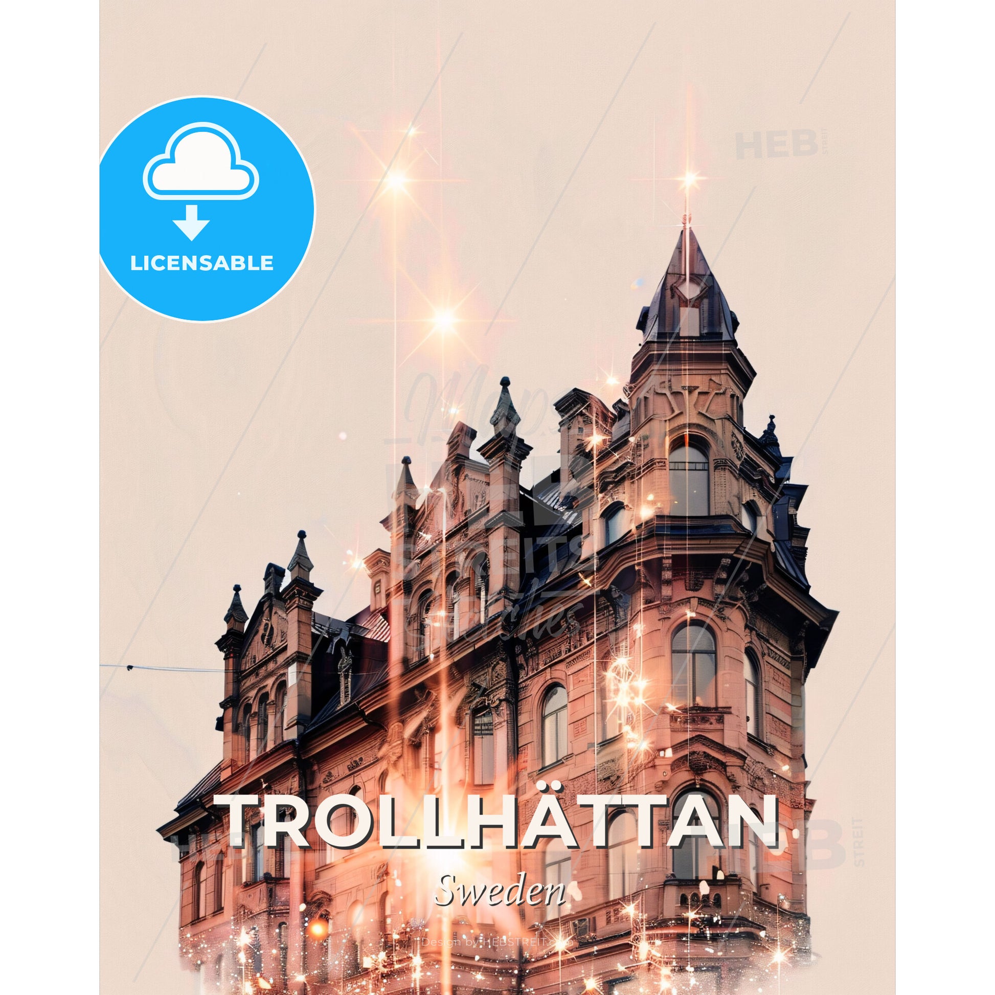 Trollhattan Skyline Art: Double Exposure City Charm - A building with many windows - Square format print template