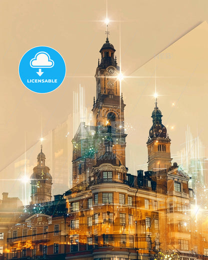 Trollhättan Skyline Composite Art Poster - A building with a clock tower