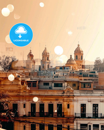 Trujillo City Icons Illuminated Poster - A city with many buildings