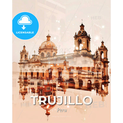 Trujillo Peru Double Exposure Skyline Poster - A building with a reflection - Square format print template